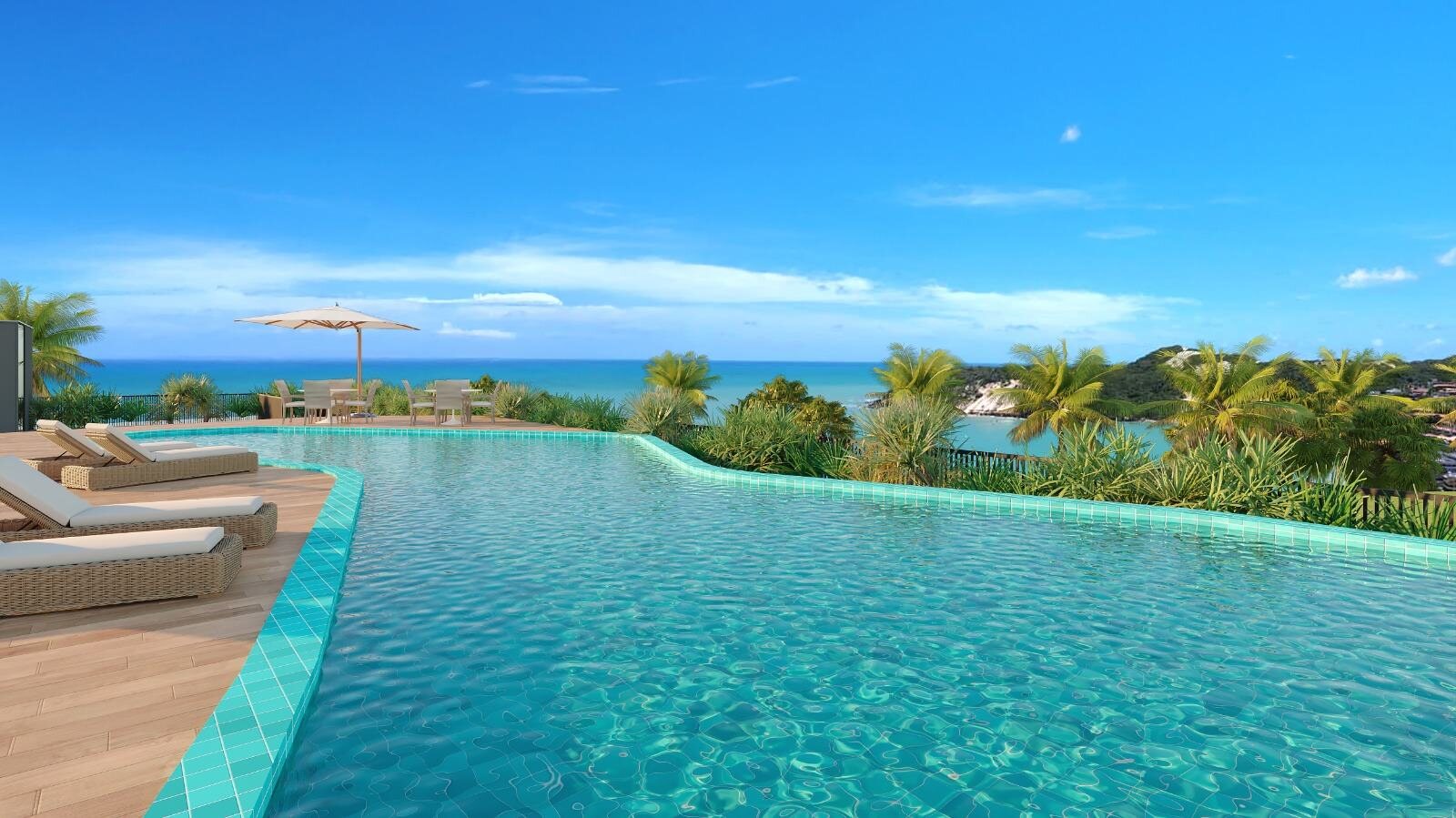 Área de piscina e vista do Aruã Ponta Negra