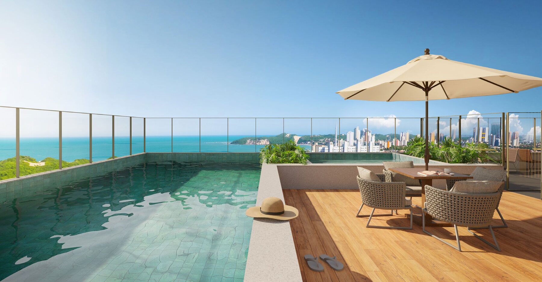Rooftop com piscina e vista do Beach Class Natal