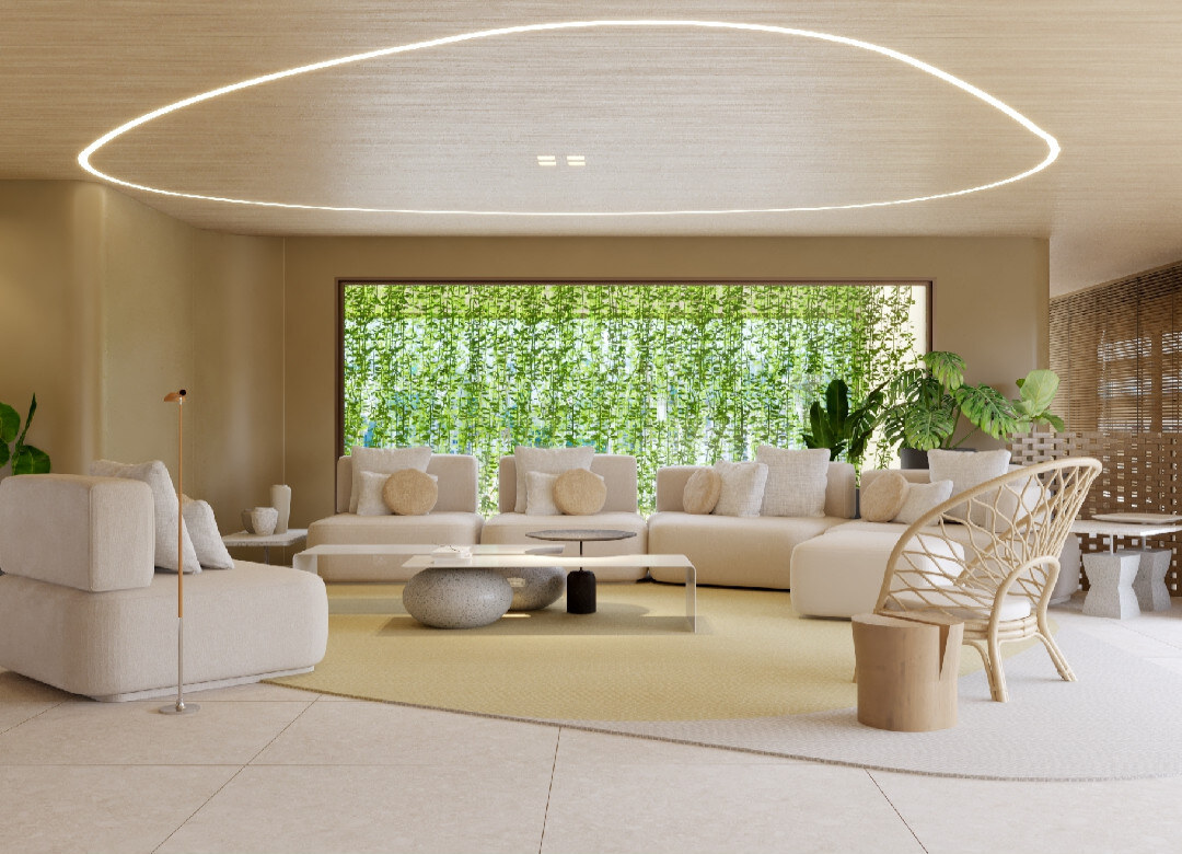 Lobby contemporâneo do Privilege Ponta Negra Flat