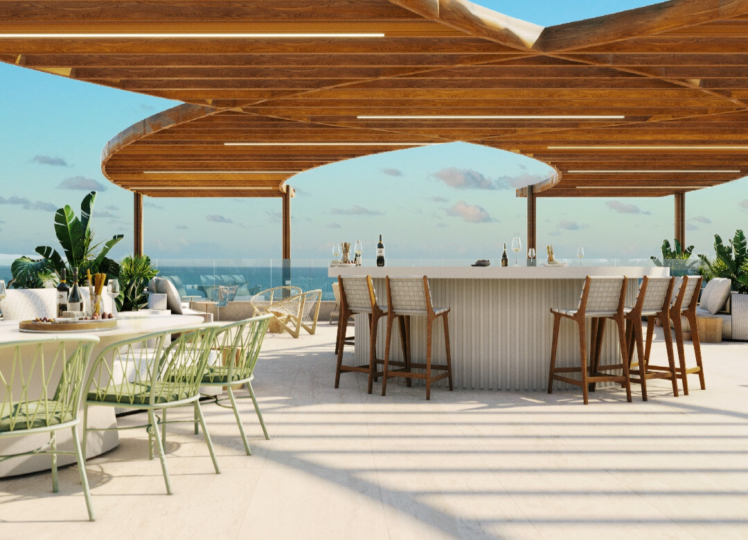Bar e espaço de convivência no rooftop do Privilege