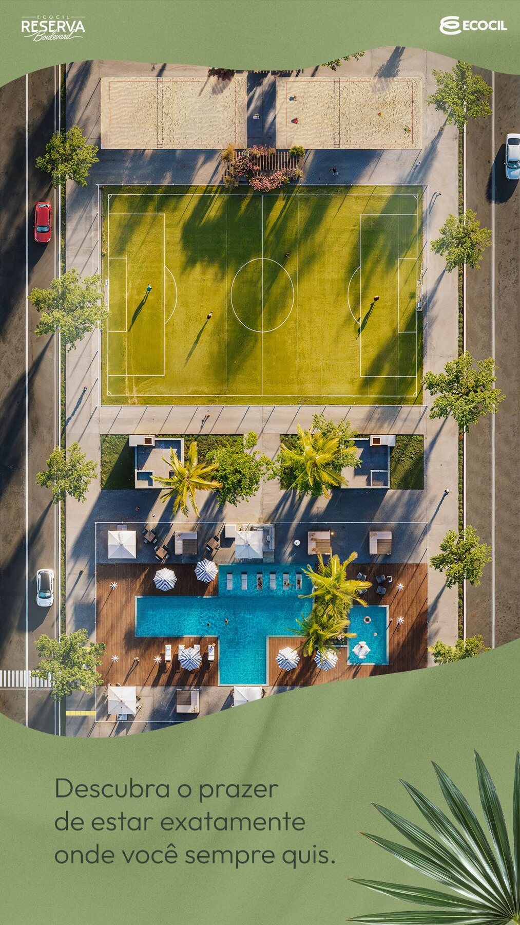 Campo e piscina em clube do Reserva Boulevard